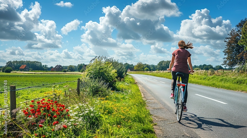 Obraz premium Experience the beauty of the countryside on Mother's Day by taking a leisurely bike ride and stopping to visit charming towns and breathtaking viewpoints.