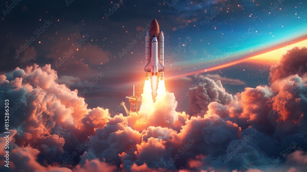 Launching Space Rocket. Start new business concept. Launching Space Rocket. Start new business concept.