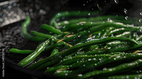 Freshly cooked green beans saut?(C)ed to perfection. Generative AI realistic