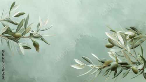 Muted sage green olive branches