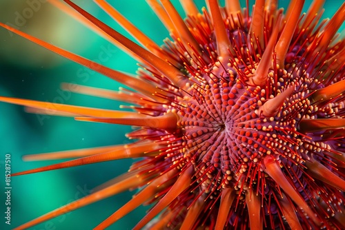 vibrant red sea urchin with spiky texture underwater macro photography marine life detail photo