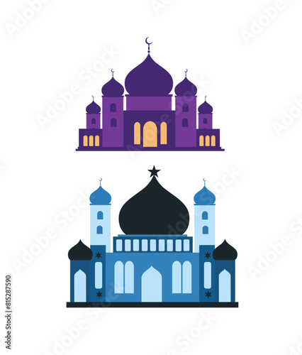 mosque design purple blue black islamic mosque illkustration