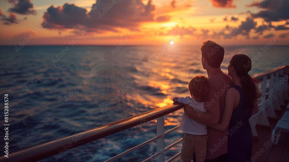 Fototapeta premium family of three watching the sunset