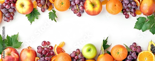 Horizontal border of fresh fruits on a white background