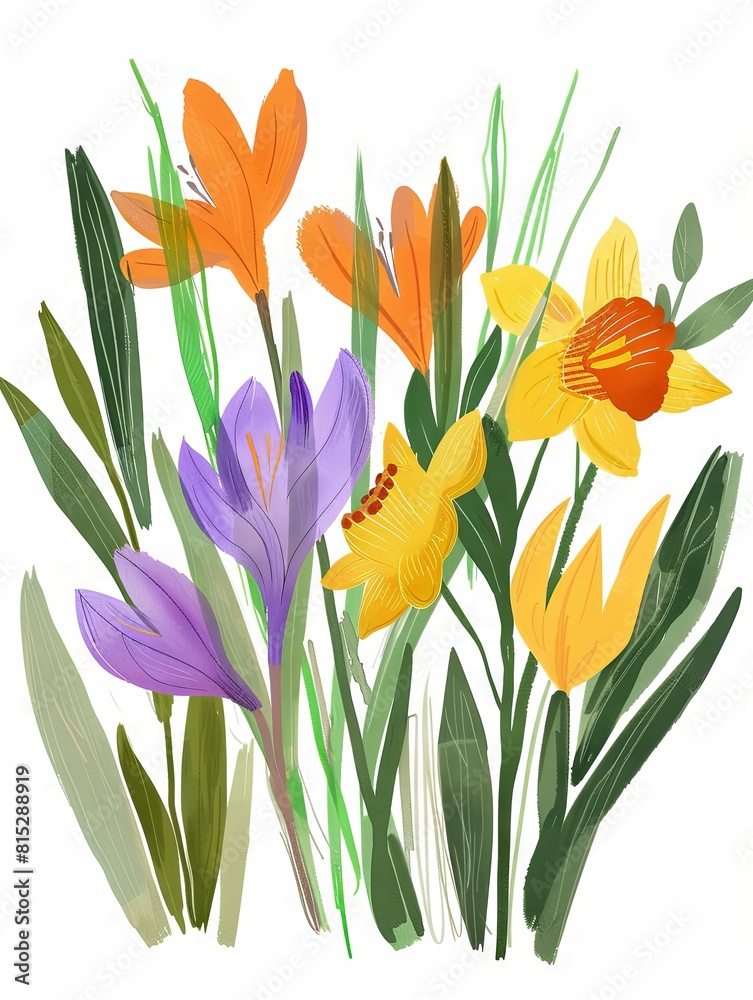 Colorful digital illustration of flowers - A vibrant digital artwork showcasing a variety of flowers with textured brushstrokes Colorful digital illustration of flowers - A vibrant digital artwork showcasing a variety of flowers with textured brushstrokes