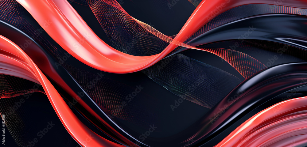 Intertwined glossy coral and black curves symbolize dynamic digital streams. Intertwined glossy coral and black curves symbolize dynamic digital streams.