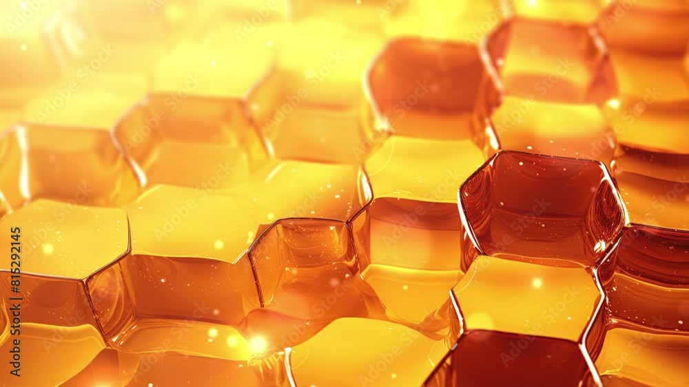 Honey close-up. Amber sweet honey. Hexagonal honeycomb. Background 4K Honey close-up. Amber sweet honey. Hexagonal honeycomb. Background 4K