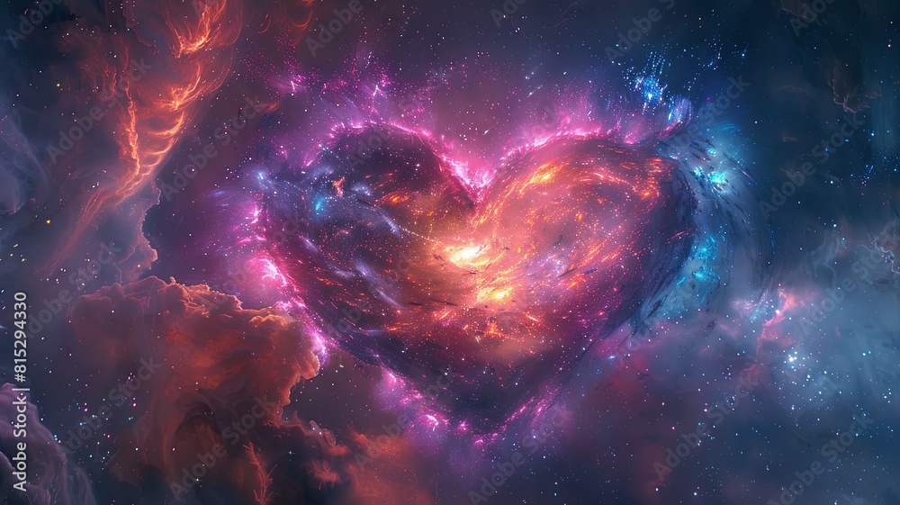 Heart-shaped nebula in vivid cosmic colors - A vibrant cosmic heart ...
