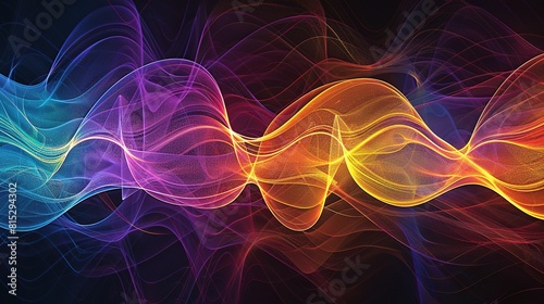 Doppler effect visualized through colorful waveforms, depicting the change in frequency of a wave relative to an observer. 