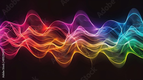Doppler effect visualized through colorful waveforms, depicting the change in frequency of a wave relative to an observer. 