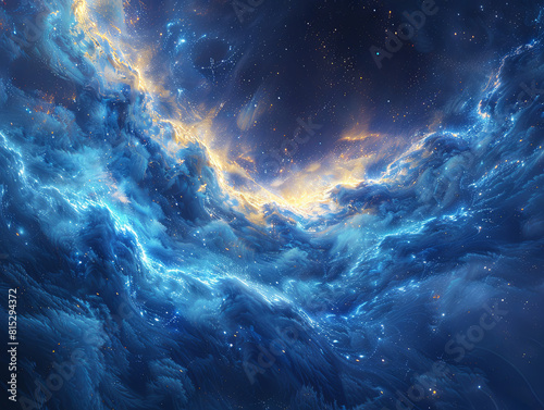 Cosmic nebula resembling ocean waves - A visually captivating digital artwork featuring cosmic clouds and nebulae that resemble turbulent ocean waves across a star-filled sky