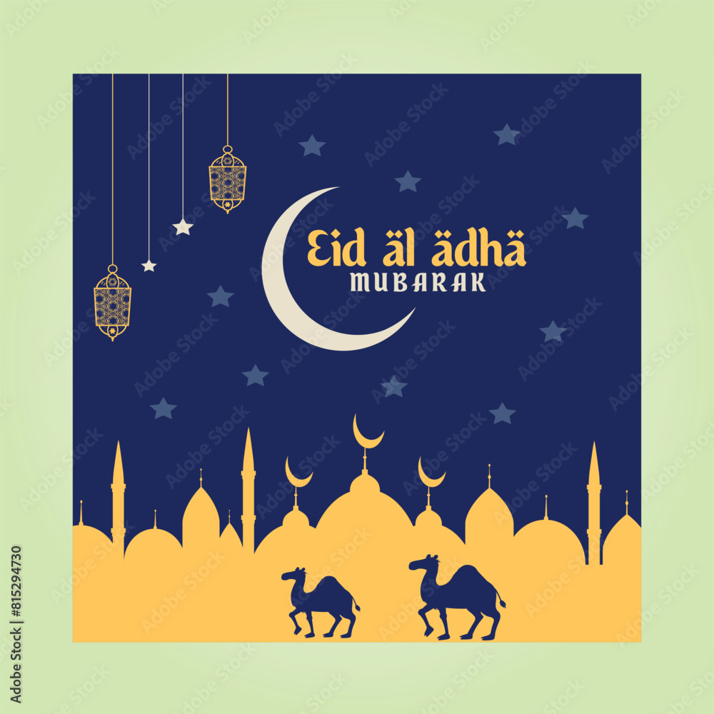 Eid al Adha Mubarak social media post design . Islamic festival banner and Eid Mubarak Post card