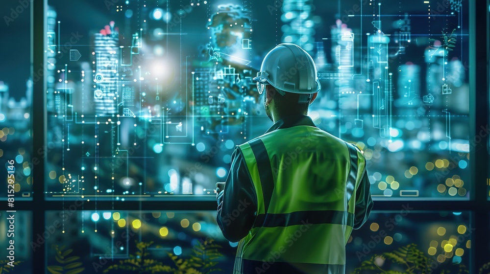 Fototapeta premium Engineer innovating sustainable solutions, shaping the future of technology. 