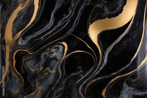 Opulent Black and Gold Marble Texture - Gilded Veins Flow Through Luxurious Stone photo