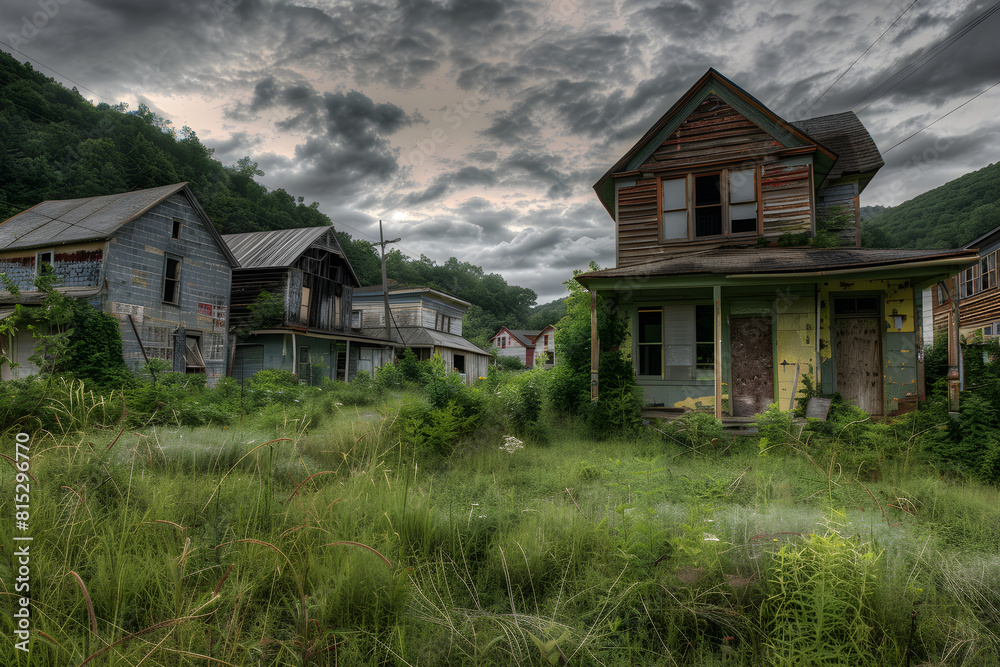 Eerie Echoes of Past Life: Abandoned Ghost Town Landscape in Tranquil West Virginia