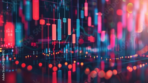 Financial market analysis portrayed with candlestick charts and economic indicators, depicting market volatility and trends.