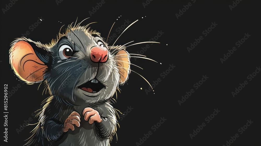 A mouse in cartoon style illustration from a movie in black and white with open mouth and visible hand. A mouse in cartoon style illustration from a movie in black and white with open mouth and visible hand.