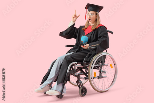 Shocked female graduate in ...