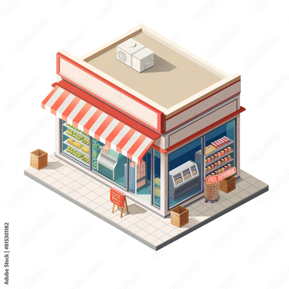 Isometric store or shop isolated on white background