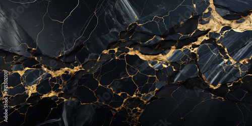 Abstract design of black marble stone texture with intricate gold veins  perfect for wall backgrounds or floor tiles.