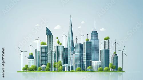 Ecology and Eco Green Energy Concept Vector Illustration Sustainable Eco Friendly and Alternative Clean Energy and Healthy Lifestyle Concept Vector City Landscape Banner Isolated Design Elements.