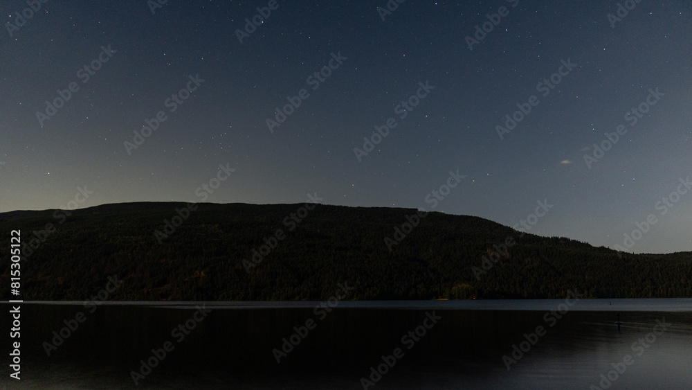 night scene on mountain lake with calm water and cloudy sky night scene on mountain lake with calm water and cloudy sky