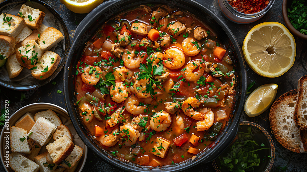 Classic bouillabaisse with fresh herbs. Classic bouillabaisse with fresh herbs.