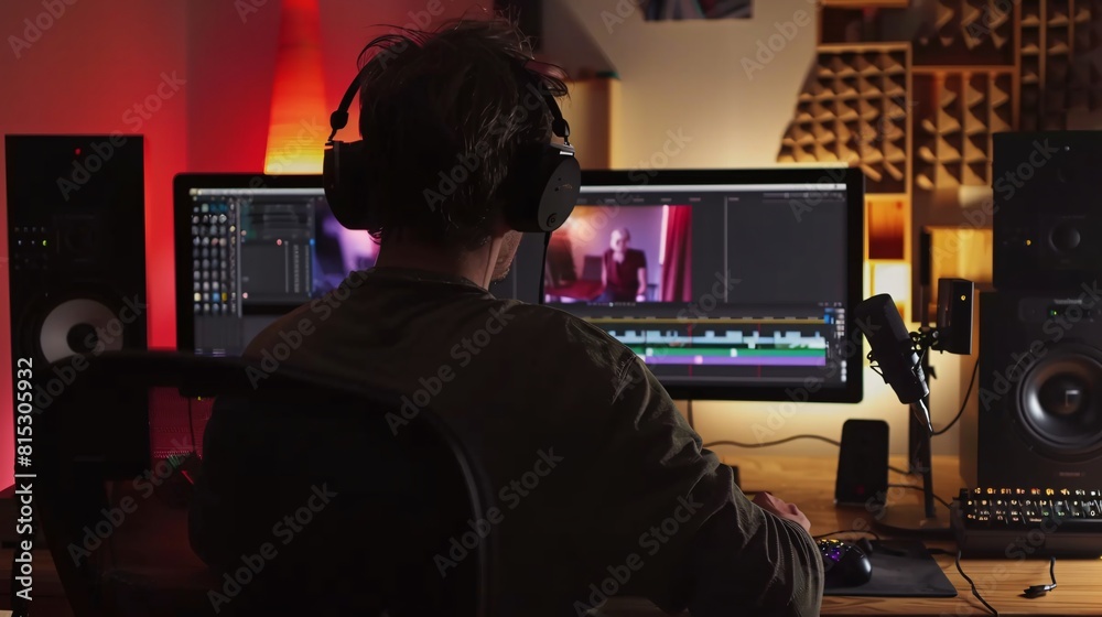 Professional freelancer editing video on computer. Home office. Professional freelancer editing video on computer. Home office.