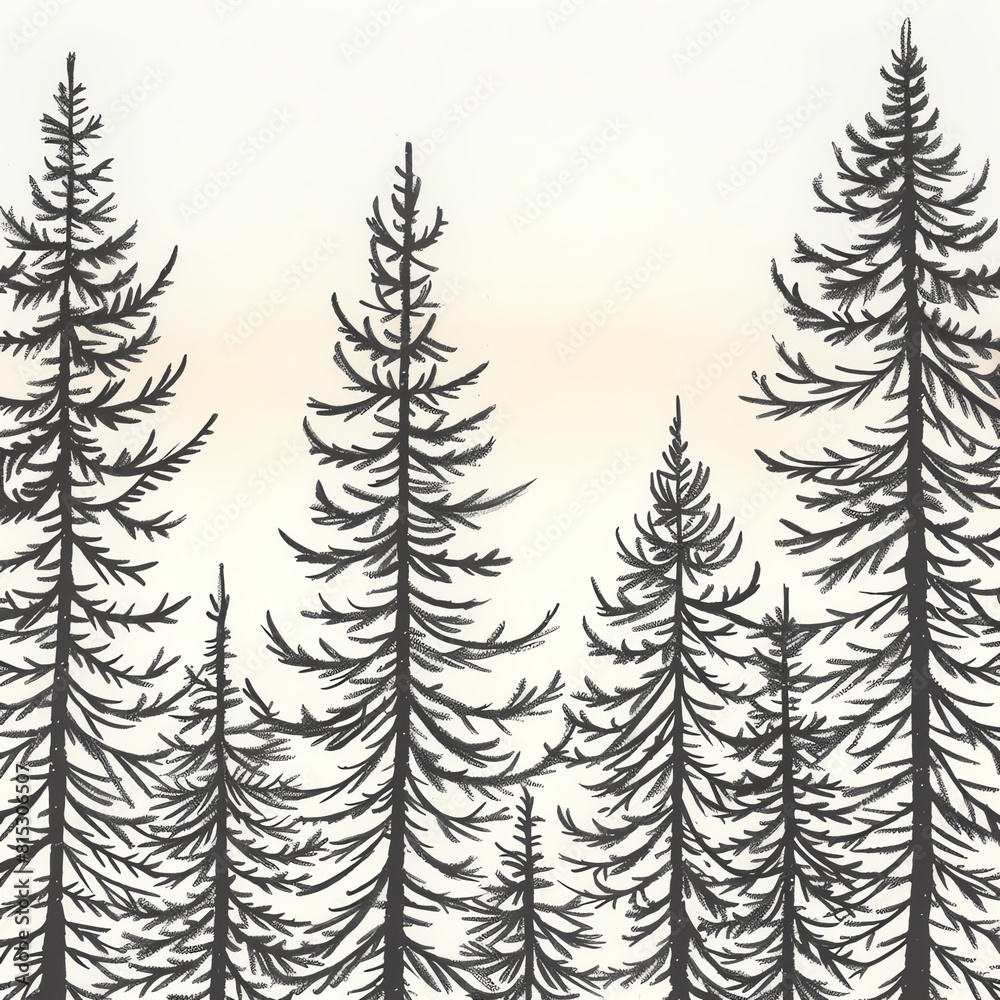Capture the majesty of nature with a minimalist design of towering trees viewed from a worms-eye angle against a serene sunset sky Capture the majesty of nature with a minimalist design of towering trees viewed from a worms-eye angle against a serene sunset sky