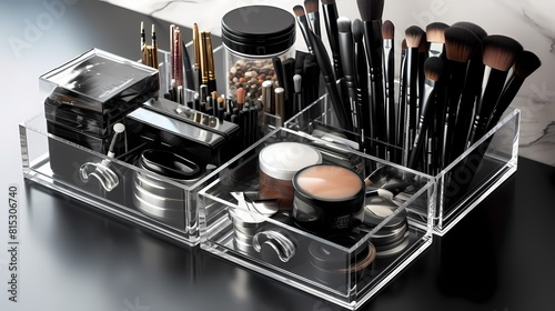 **A set of makeup organizers with compartments for brushes and products