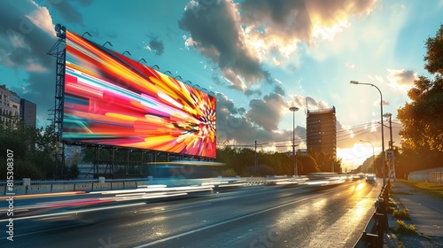 Vibrant billboard showcasing a new product launch, capturing the attention of passersby with bold visuals and compelling messaging.  photo