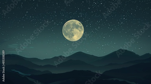 Black sky with full moon flat design front view  serene night theme  animation  vivid