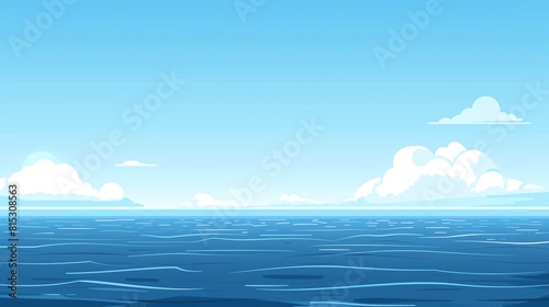Blue ocean horizon flat design front view, endless theme, animation, vivid photo