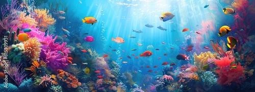 Underwater with colorful sea life fishes and plant at seabed background  Colorful Coral reef landscape in the deep of ocean. Marine life concept  Underwater world