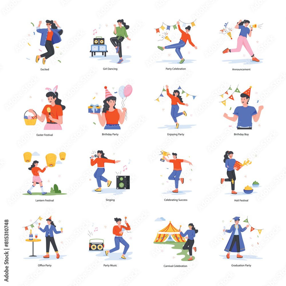 Event Celebrations Flat Character Icons Event Celebrations Flat Character Icons