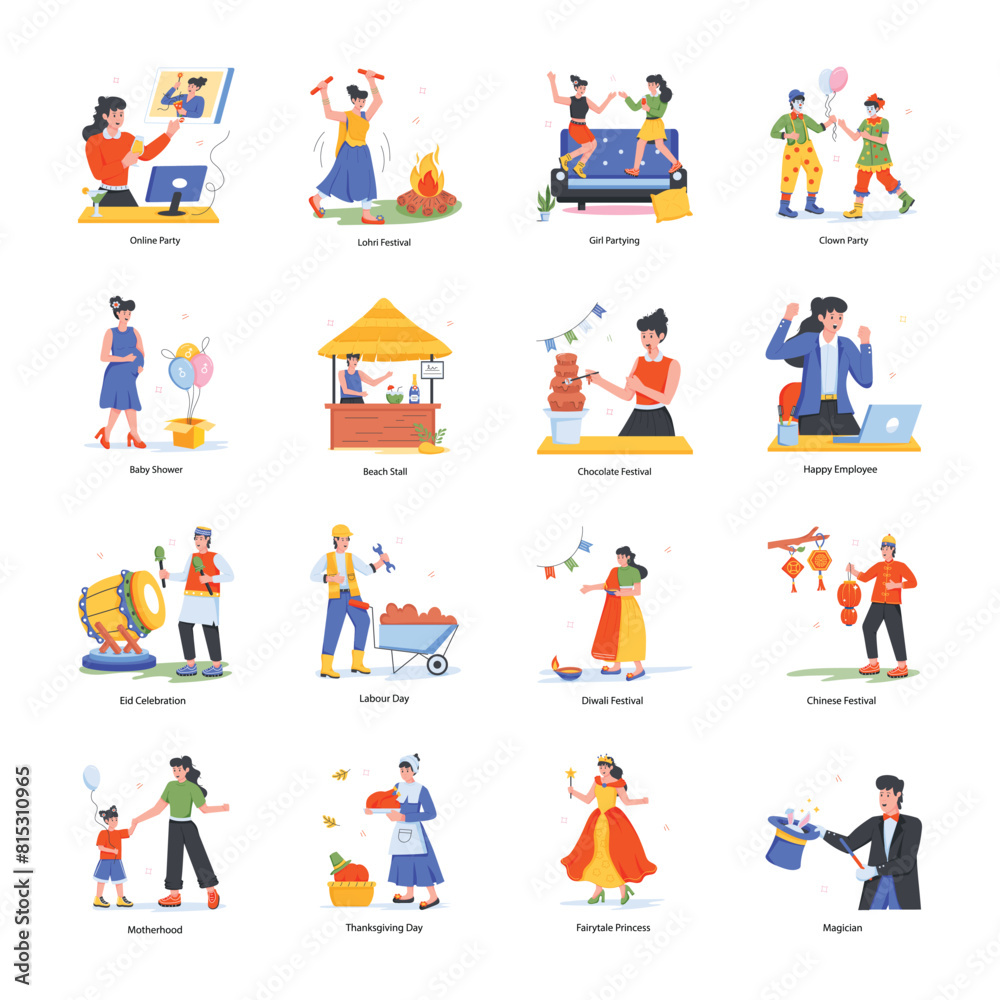 Party Celebrations Flat Character Icons
Party Celebrations Flat Character Icons