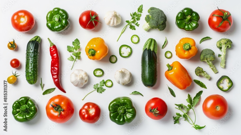Top view of a variety of vegetables on a white background Top view of a variety of vegetables on a white background