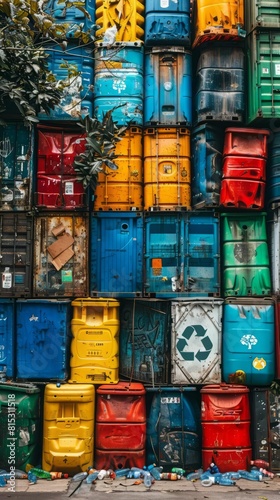 Colorful stack of cargo containers at the shipping yard © MNFTs