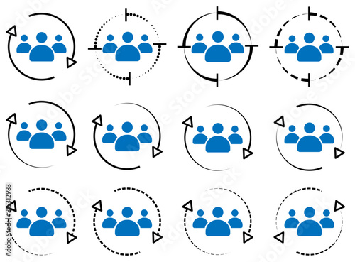 User staff rotation sign, target audience symbol, retention sign, customer icon, customer client returning vector illustration.