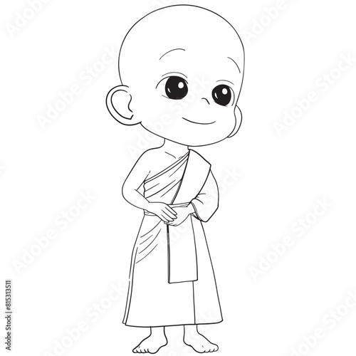 cute buddhist monk line art