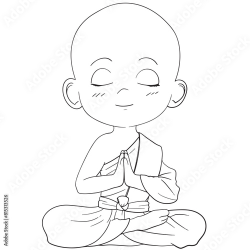 cute buddhist monk line art