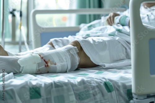 Patient Recovering in Hospital with Leg Bandages