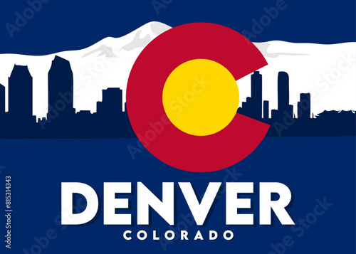 Denver colorado with colorado state flag