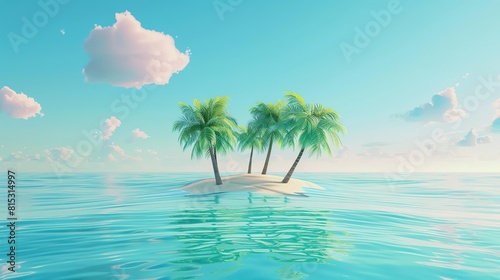 Blue ocean with islands flat design front view, tropical theme, 3D render, colored pastel