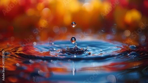 A mesmerizing slow-motion video of a water droplet releasing a vibrant burst of colors upon impact, creating a stunning visual spectacle