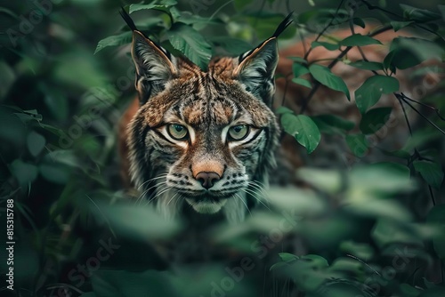 elusive wild lynx prowling in dense forest undergrowth wildlife nature photography