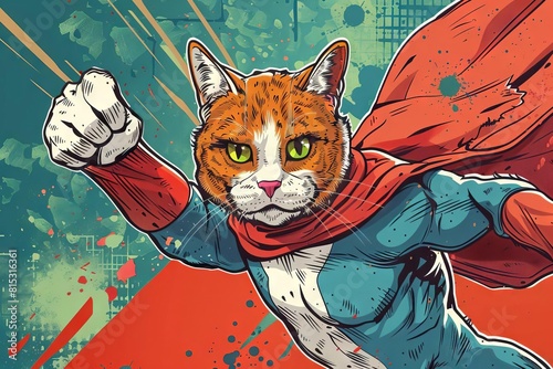 fearless super cat ready for action comic book style digital illustration