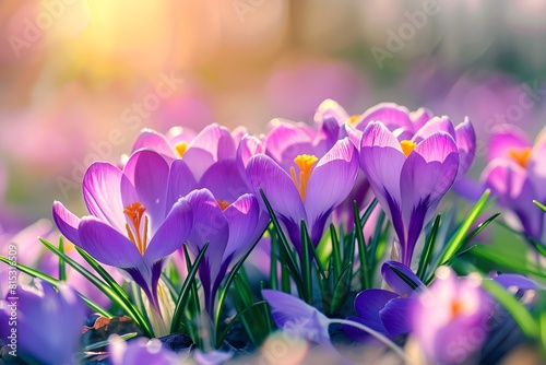 Wild purple crocuses, spring flowers