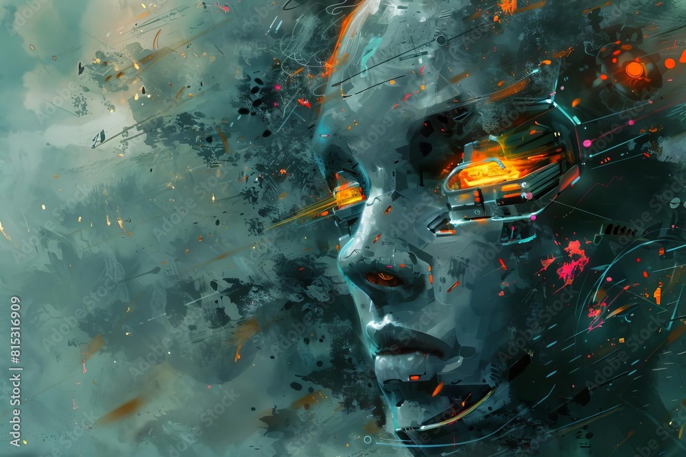 futuristic scifi robot portrait blending artificial intelligence and humanity digital painting futuristic scifi robot portrait blending artificial intelligence and humanity digital painting