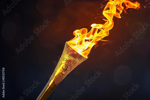 glowing olympic torch against a sleek black background embodying the spirit of competition ai generated illustration